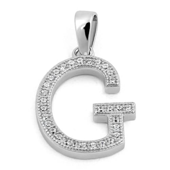 Sterling Silver Letter G CZ Initial Pendant - Picture 1 of 3